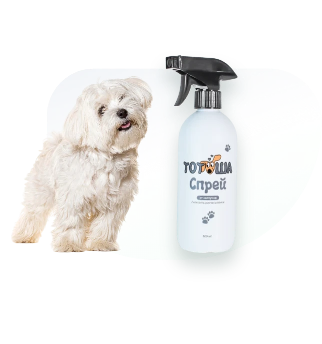 Собака и спрей от колтунов